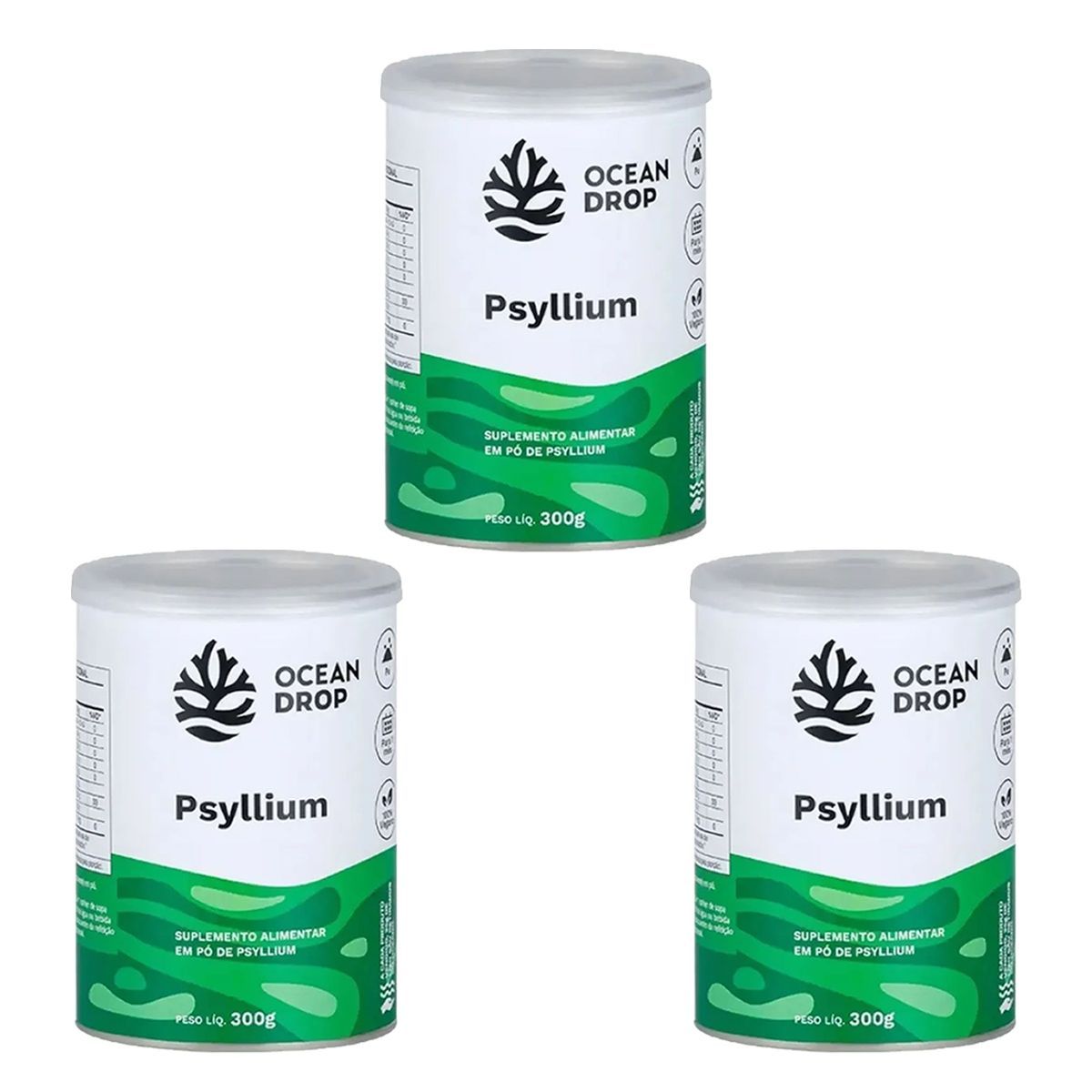 Kit 3X Psyllium em P� - 300g Sabor Natural - Ocean Drop