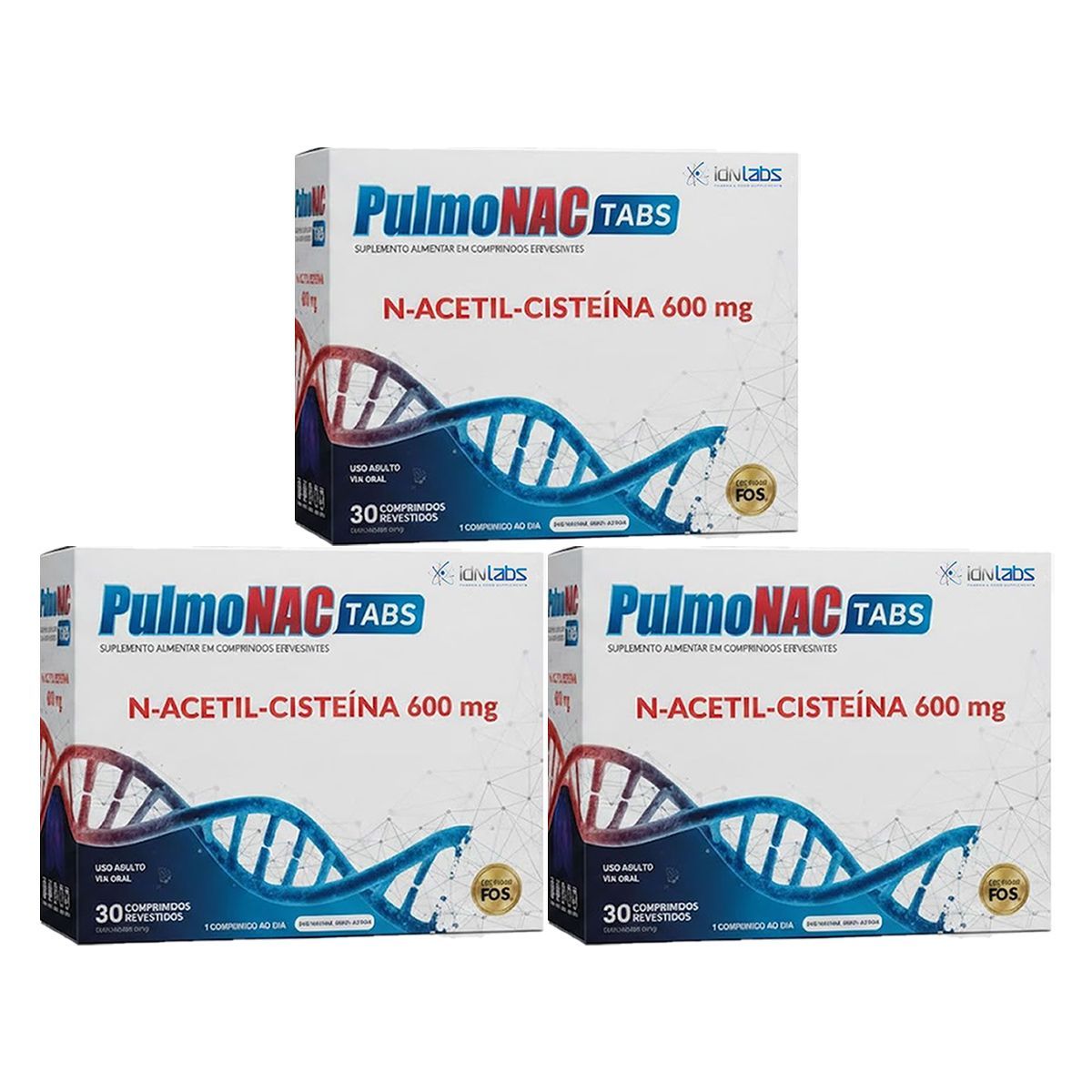 Kit 3X Pulmonac Tabs N-Acetil-Cisteina 600mg - 30 Comprimidos - IDN Labz