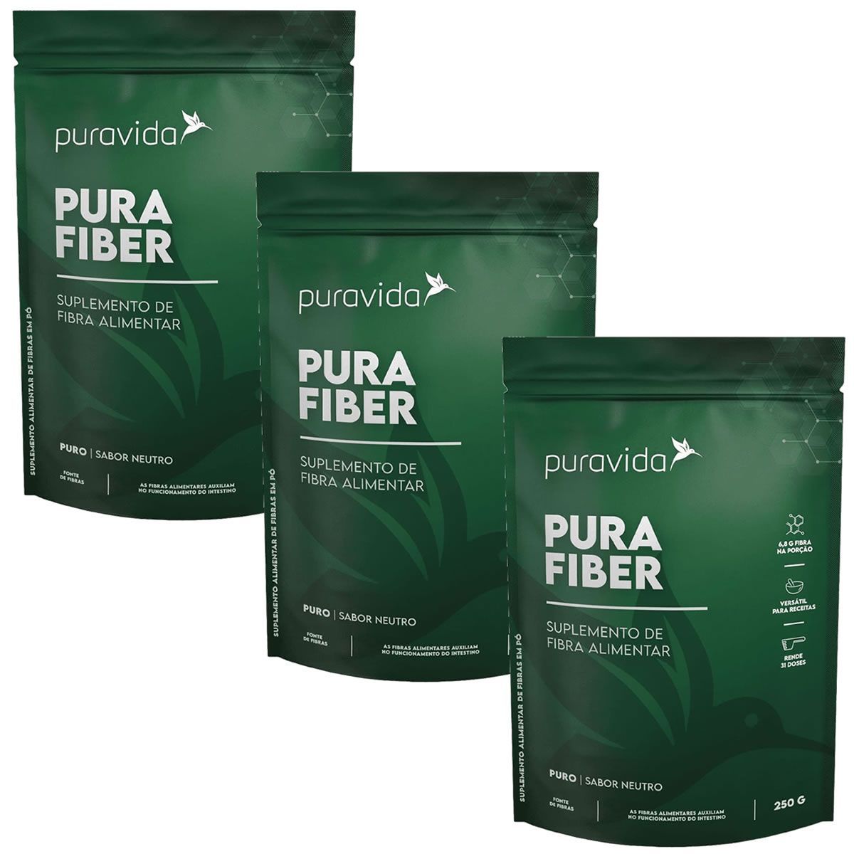 Kit 3X Pura Fiber - 250g Refil Neutro - Puravida
