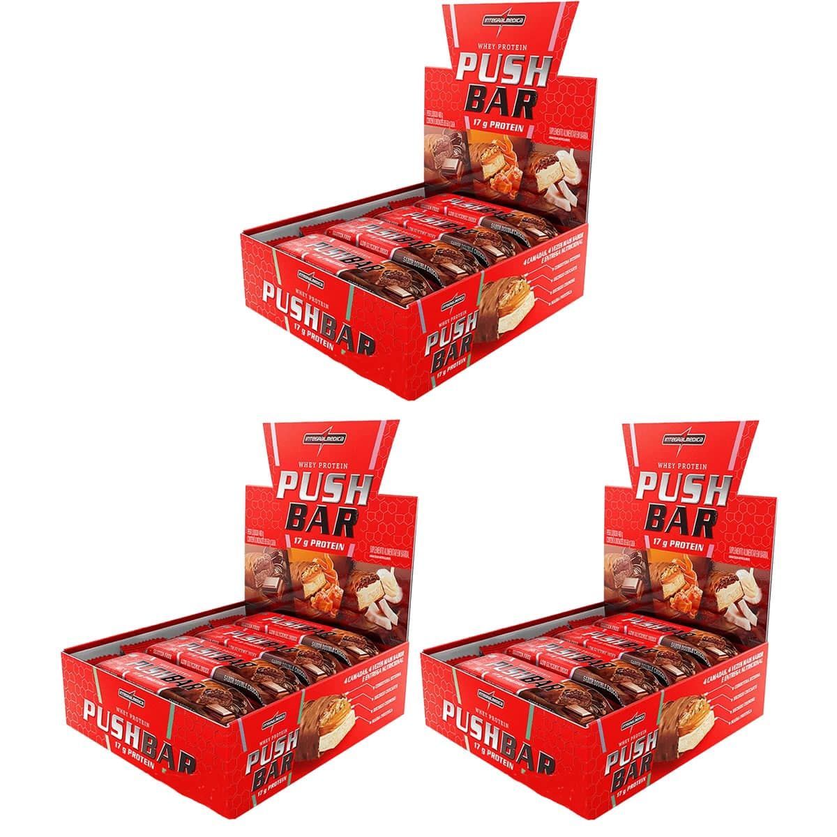 Kit 3X Push Bar Protein - 8 Unidades 60g Double Chocolate - IntegralM�dica
