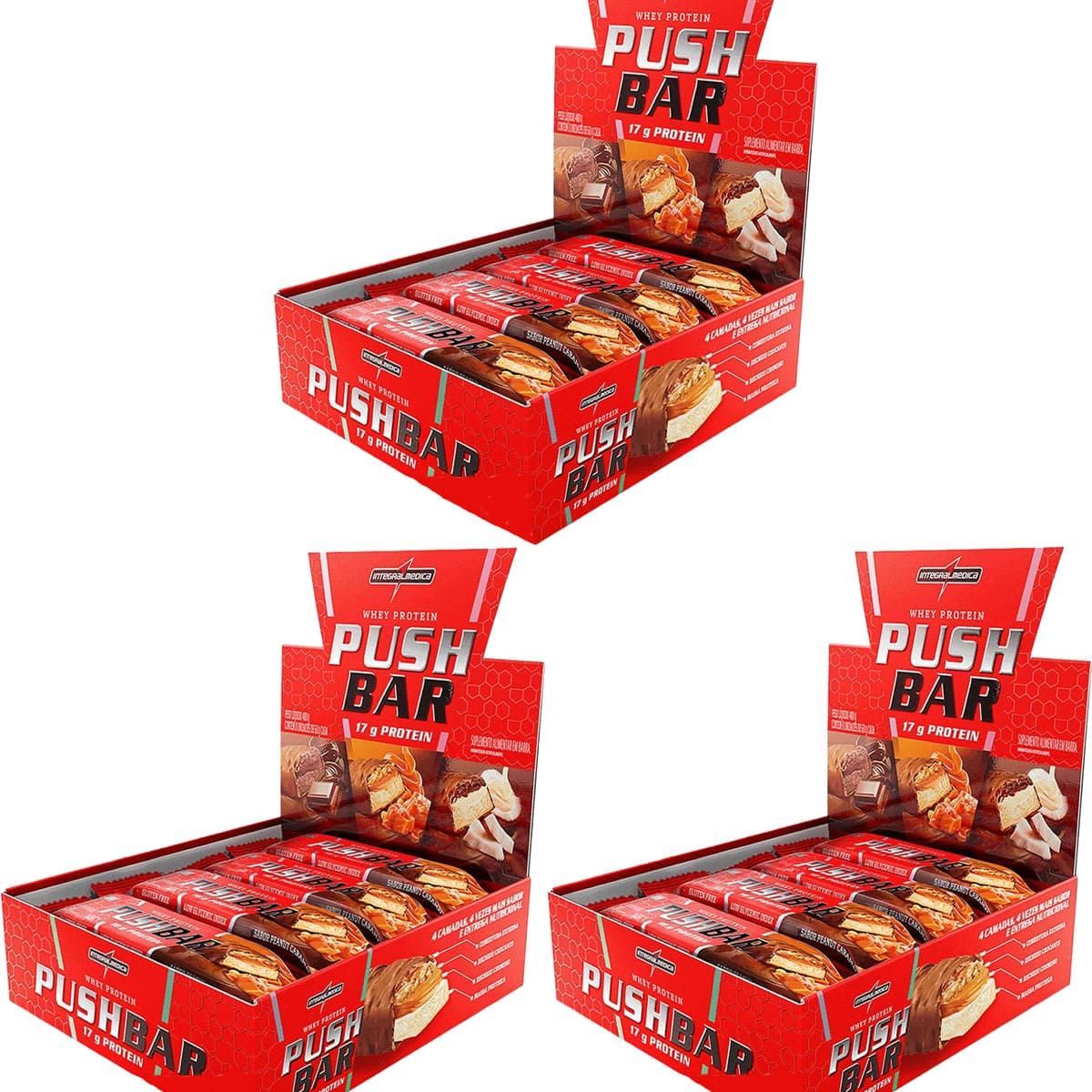 Kit 3X Push Bar Protein - 8 Unidades 60g Peanut Caramel - IntegralM�dica