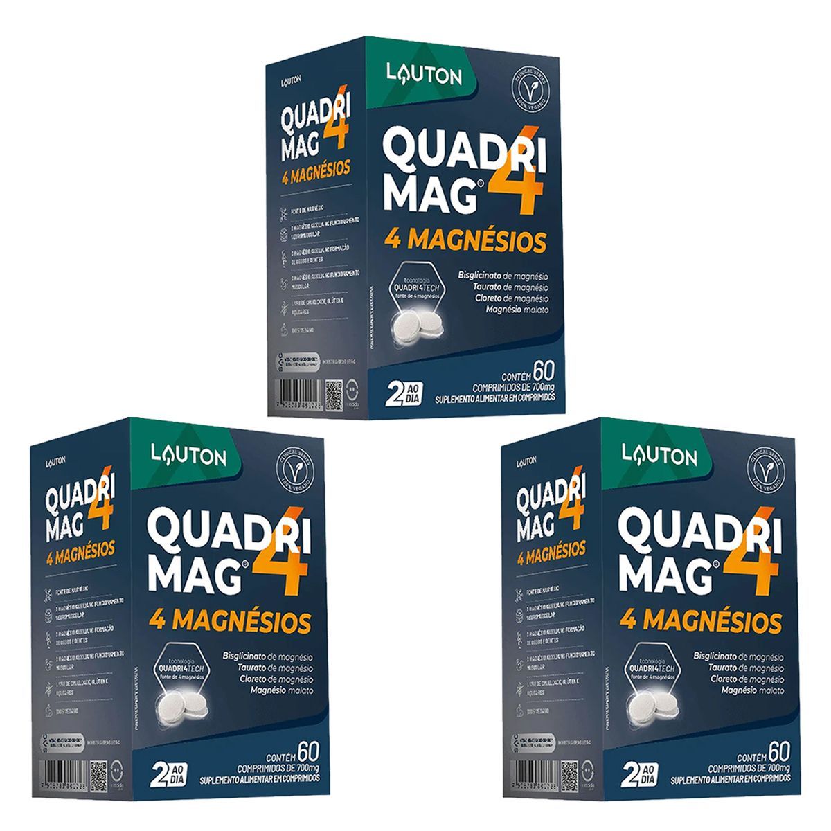 Kit 3X QUADRIMAG 4 Magn�sios - 60 Comprimidos - Lauton Nutrition