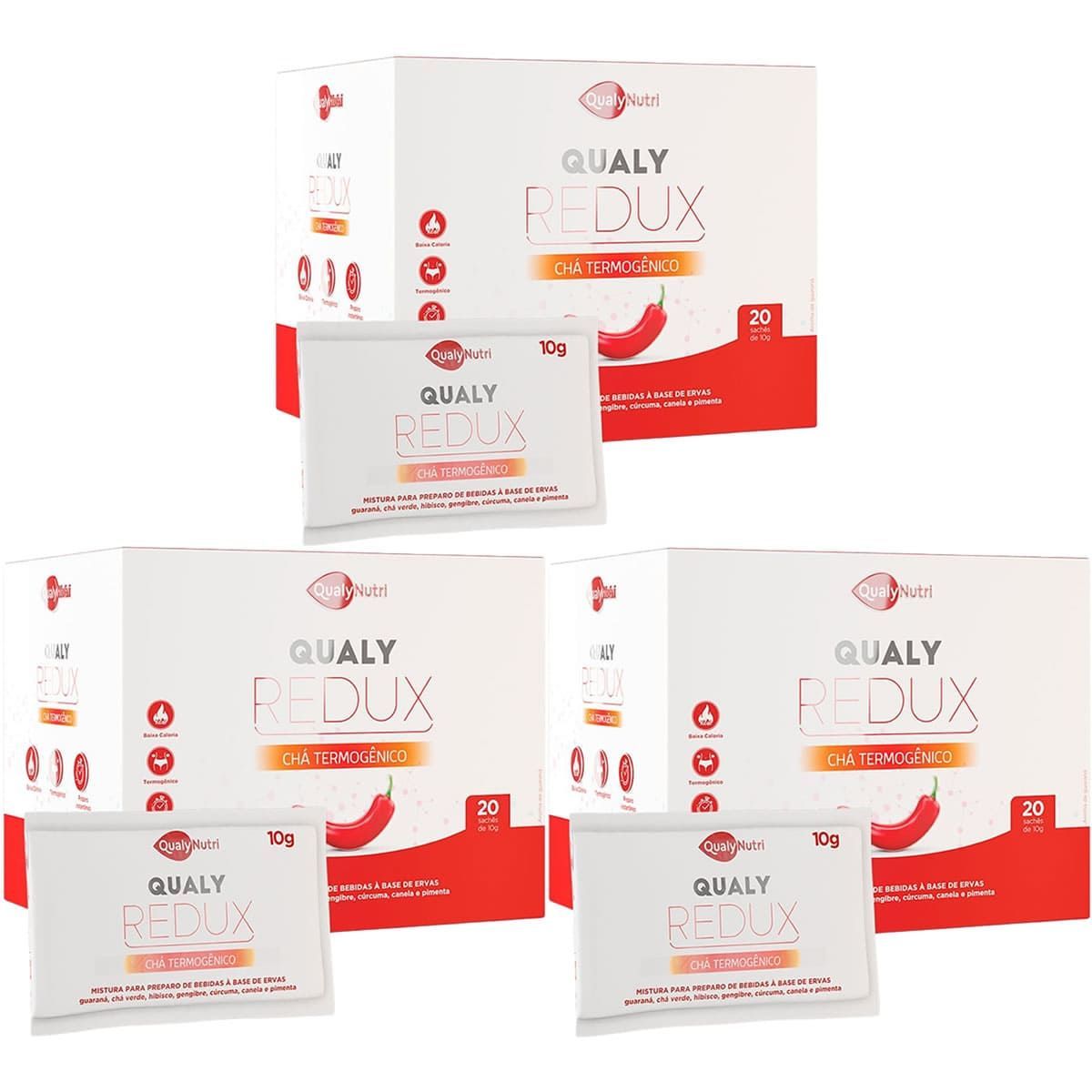 Kit 3X Qualy Redux Ch� Termog�nico - 20 Sach�s - QualyNutri