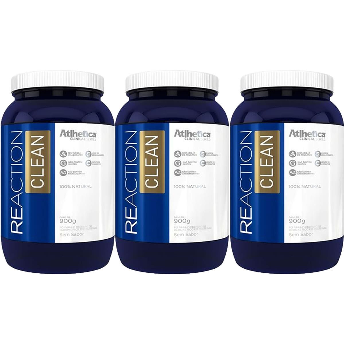 Kit 3X Reaction Clean - 900g Sem sabor - Atlhetica Nutrition