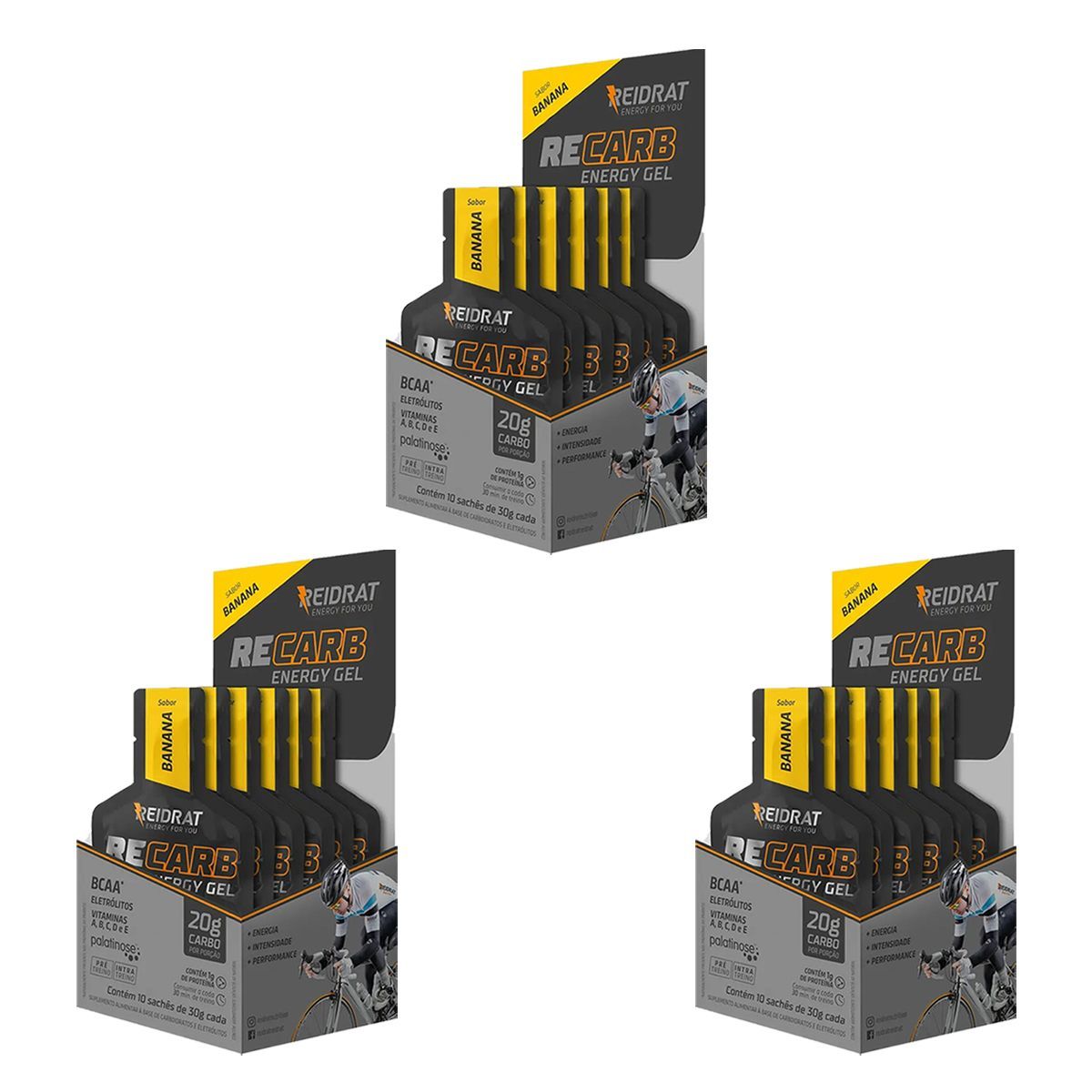 Kit 3X Recarb Energy Gel - 10 Sach�s de 30g Banana - Reidrat