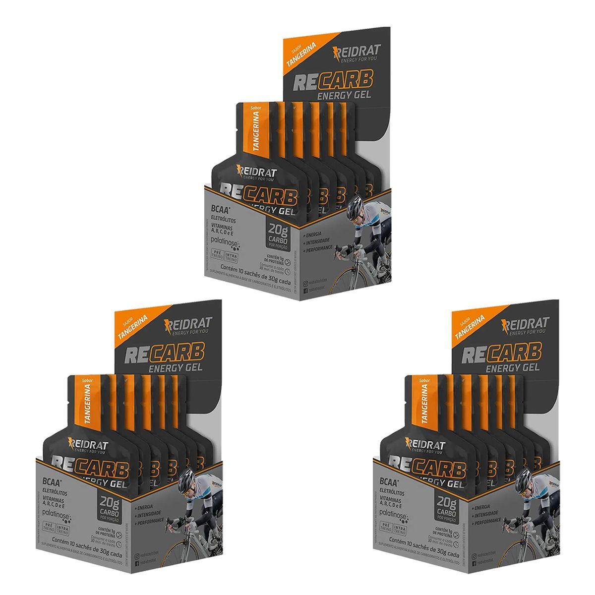 Kit 3X Recarb Energy Gel - 10 Sach�s de 30g Tangerina - Reidrat