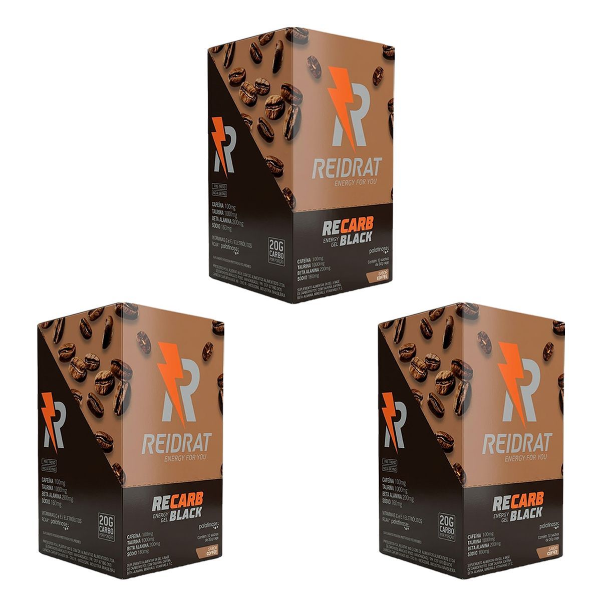 Kit 3X Recarb Energy Gel Black Pro Beta - 10 Sach�s 30g Caf� - Reidrat