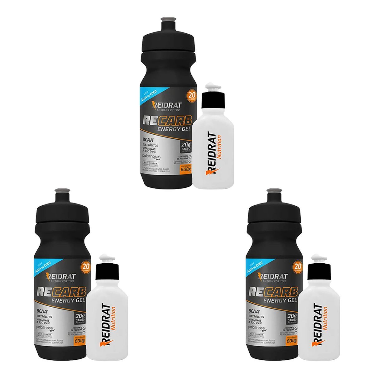 Kit 3X Recarb Energy Gel Squeeze + Mini Squeeze 100 ml - 600g �gua de Coco - Reidrat