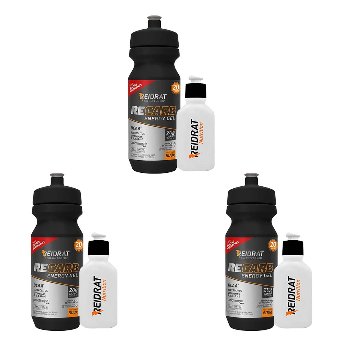 Kit 3X Recarb Energy Gel Squeeze + Mini Squeeze 100 ml - 600g Frutas Vermelhas - Reidrat
