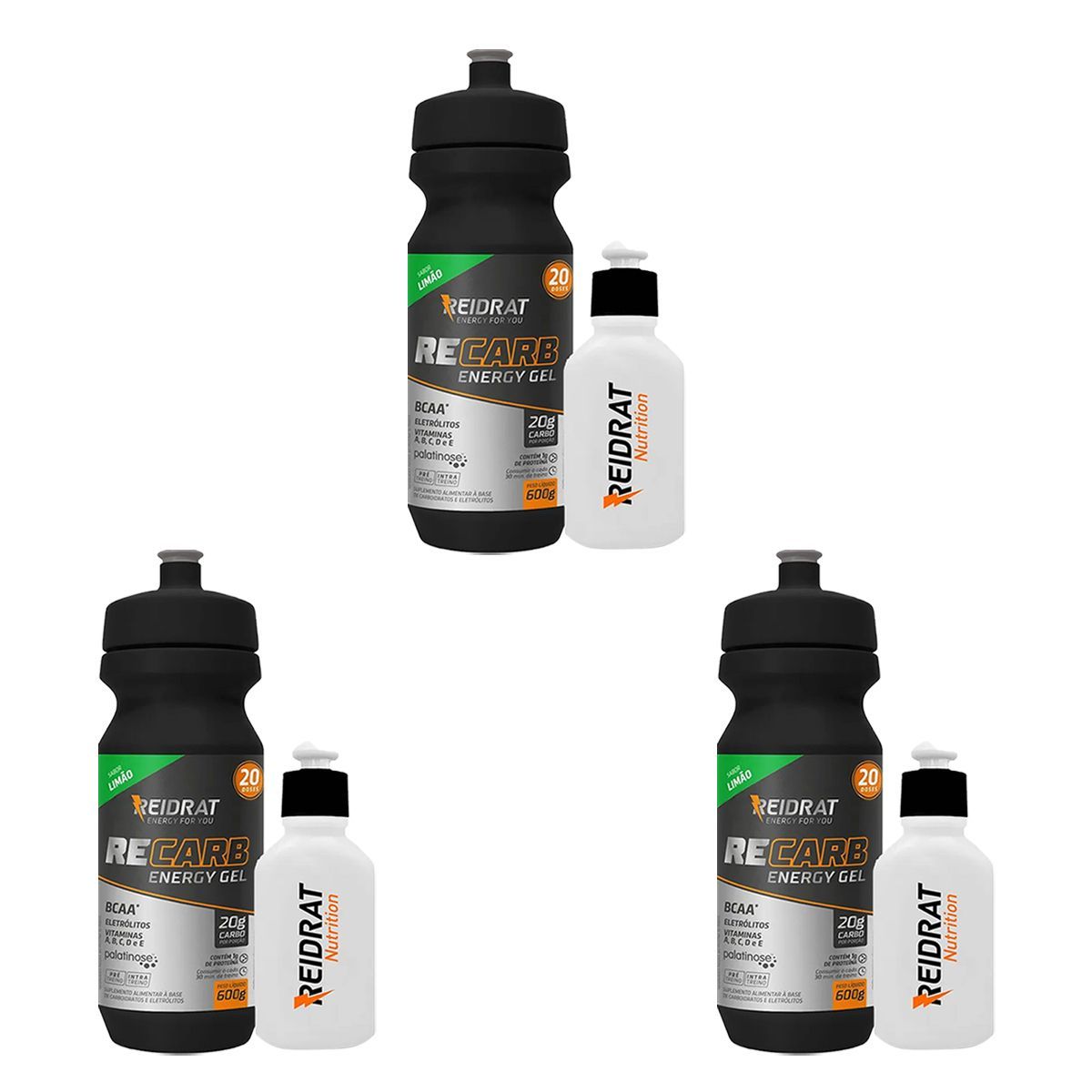 Kit 3X Recarb Energy Gel Squeeze + Mini Squeeze 100 ml - 600g Lim�o - Reidrat