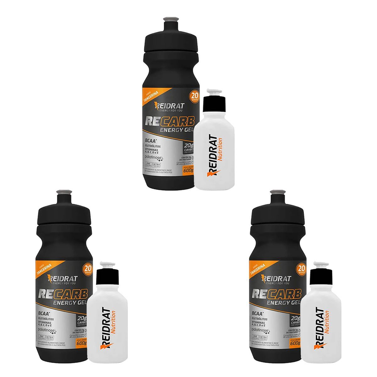 Kit 3X Recarb Energy Gel Squeeze + Mini Squeeze 100 ml - 600g Tangerina - Reidrat