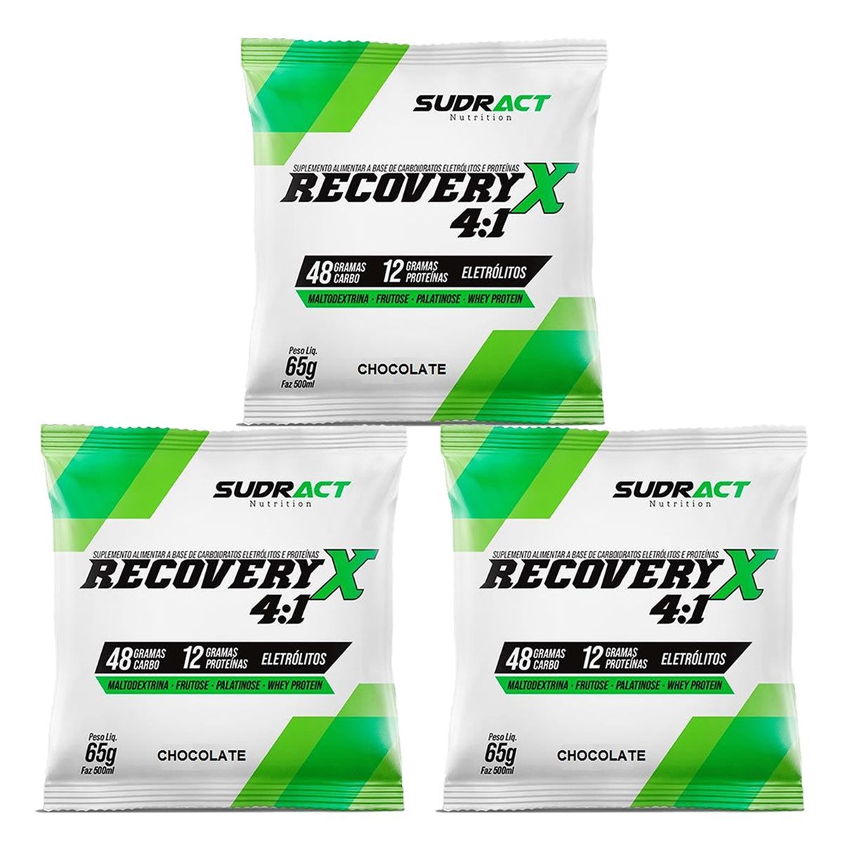 Kit 3X Recovery X 4:1 - 1 Sach� de 65g Chocolate - Sudract Nutrition