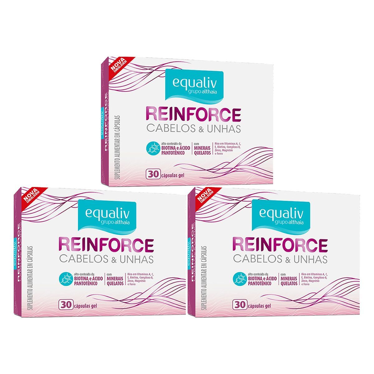 Kit 3X Reinforce Cabelos e Unhas - 30 C�psulas Gel - Equaliv