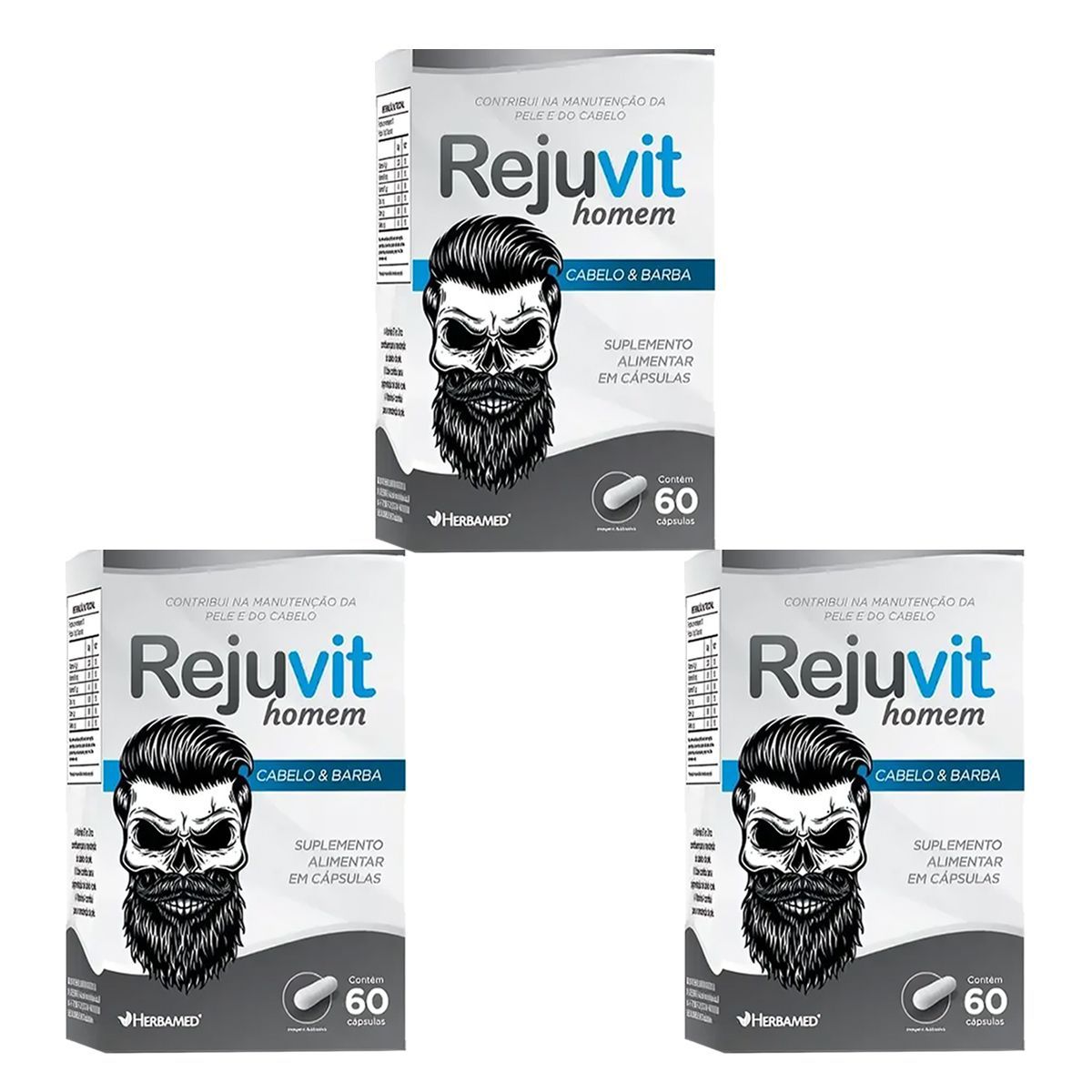 Kit 3X Rejuvit Homem Cabelo & Barba - 60 C�psulas - Herbamed