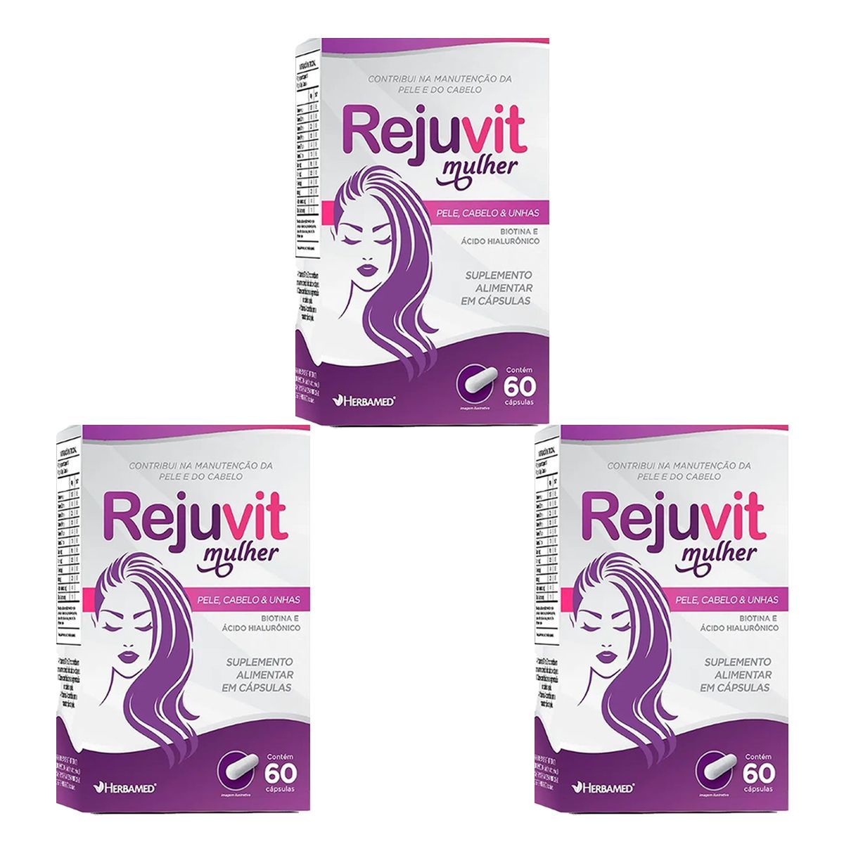 Kit 3X Rejuvit Mulher Pele, Cabelos e Unhas - 60 C�psulas - Herbamed