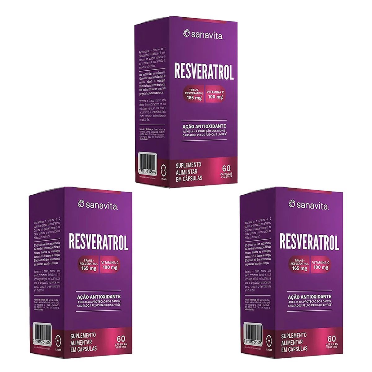 Kit 3X Resveratrol - 60 C�psulas Vegetais - Sanavita