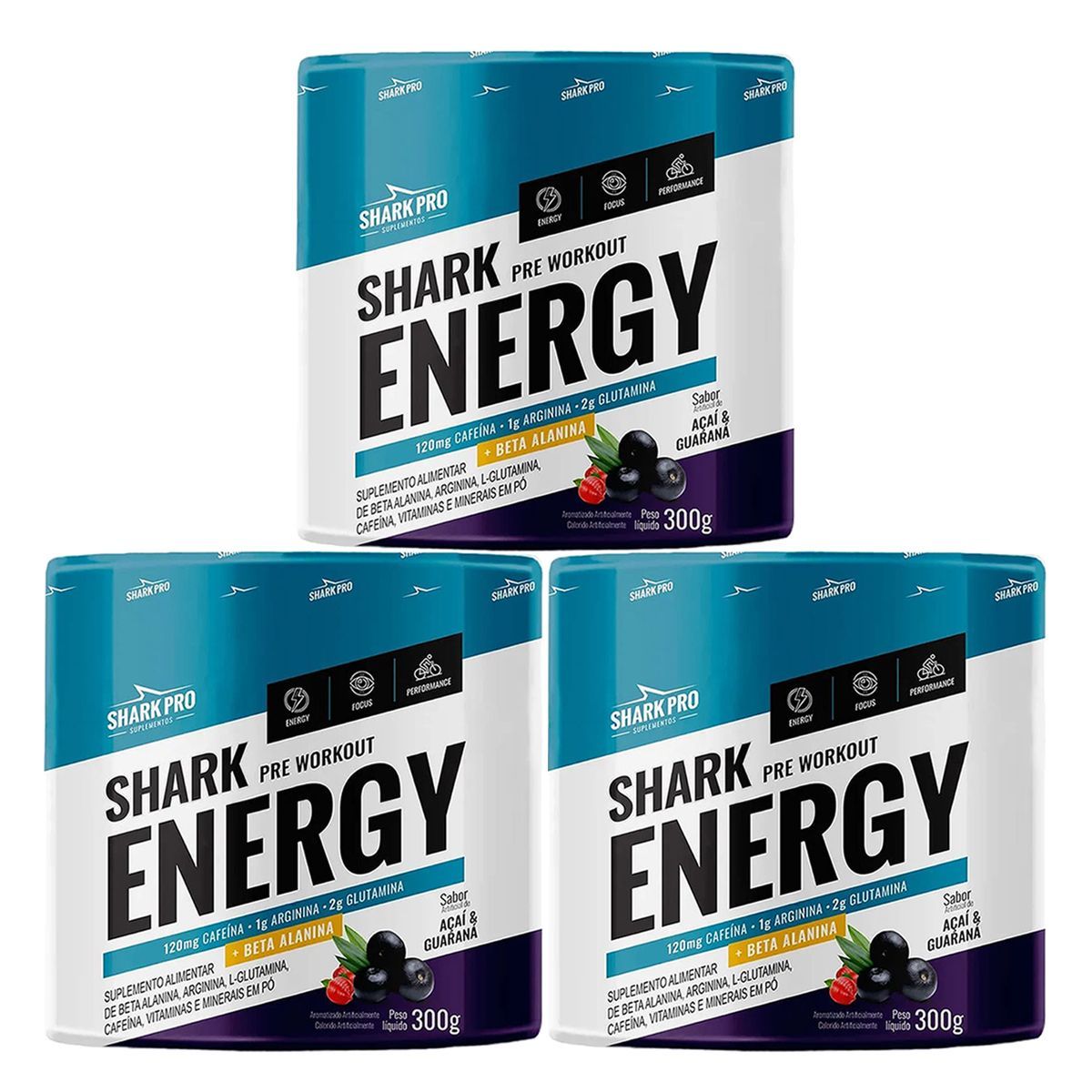 Kit 3X Shark Energy - 300g A�a� & Guaran� - Shark Pro