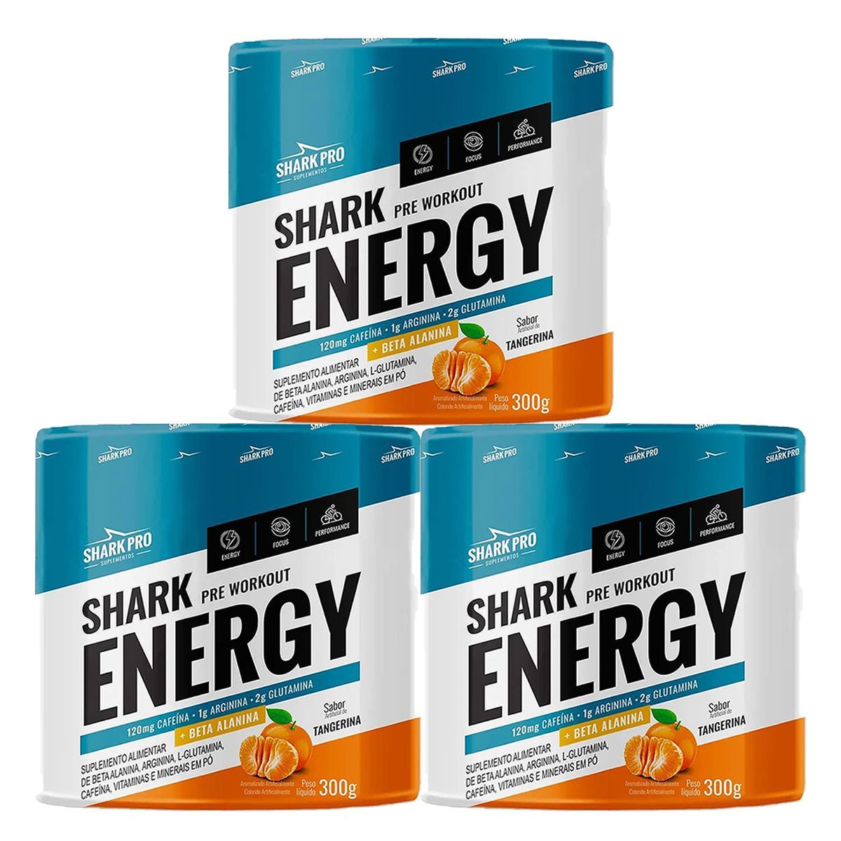 Kit 3X Shark Energy - 300g Tangerina - Shark Pro