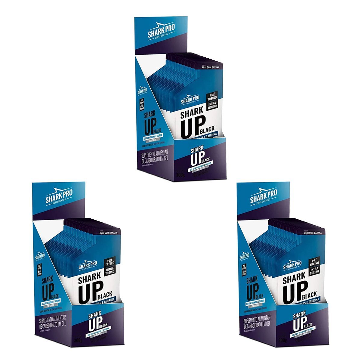 Kit 3X Shark Up Black Gel - 10 Sach�s 30g A�a� com Banana - Shark Pro