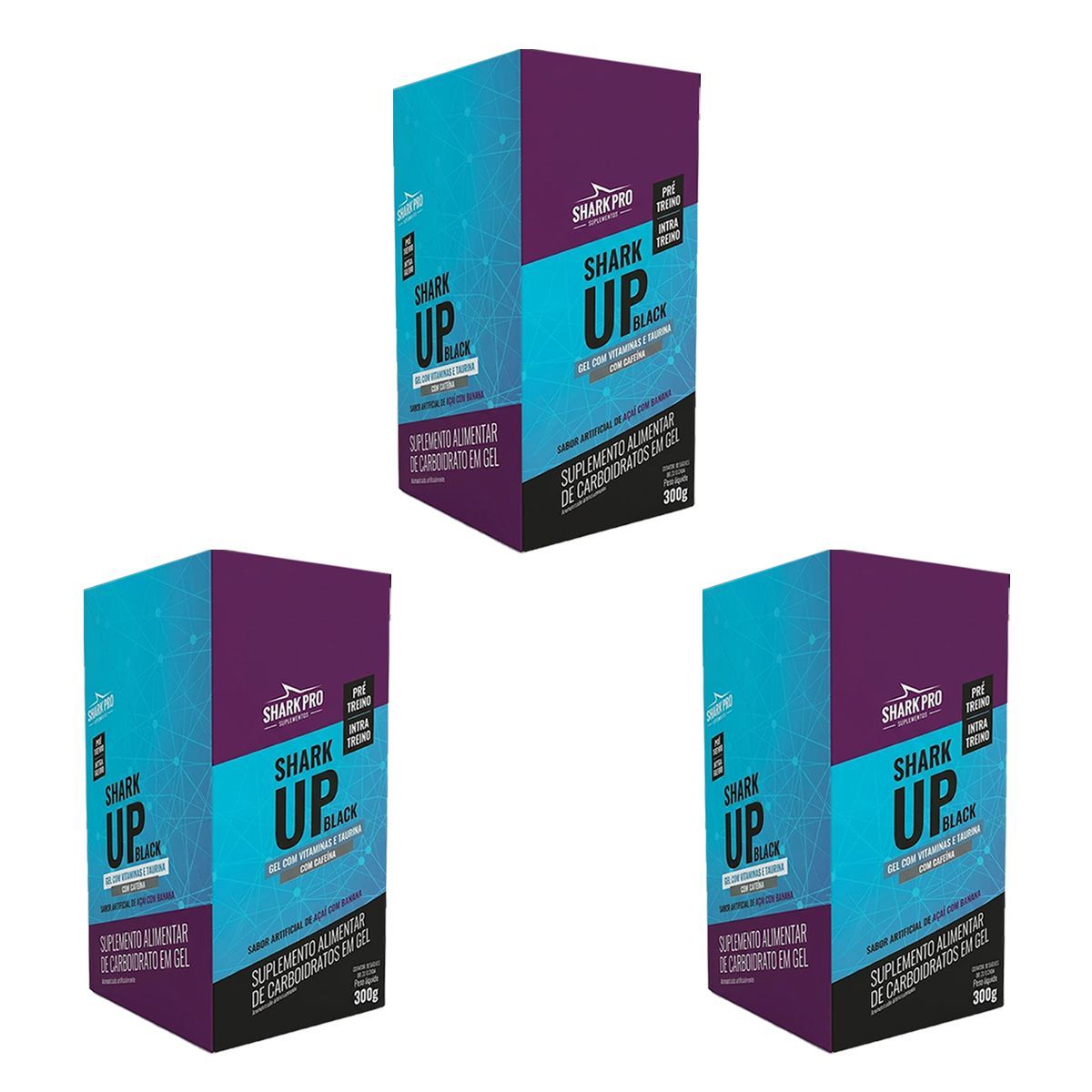 Kit 3X Shark Up Black Gel - 10 Sach�s 30g A�a� Com Banana - Shark Pro