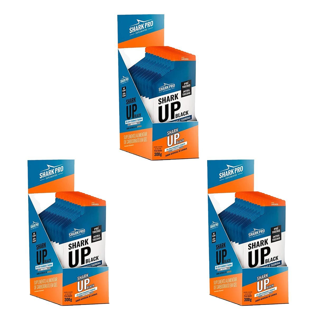 Kit 3X Shark Up Black Gel - 10 Sach�s 30g Laranja - Shark Pro