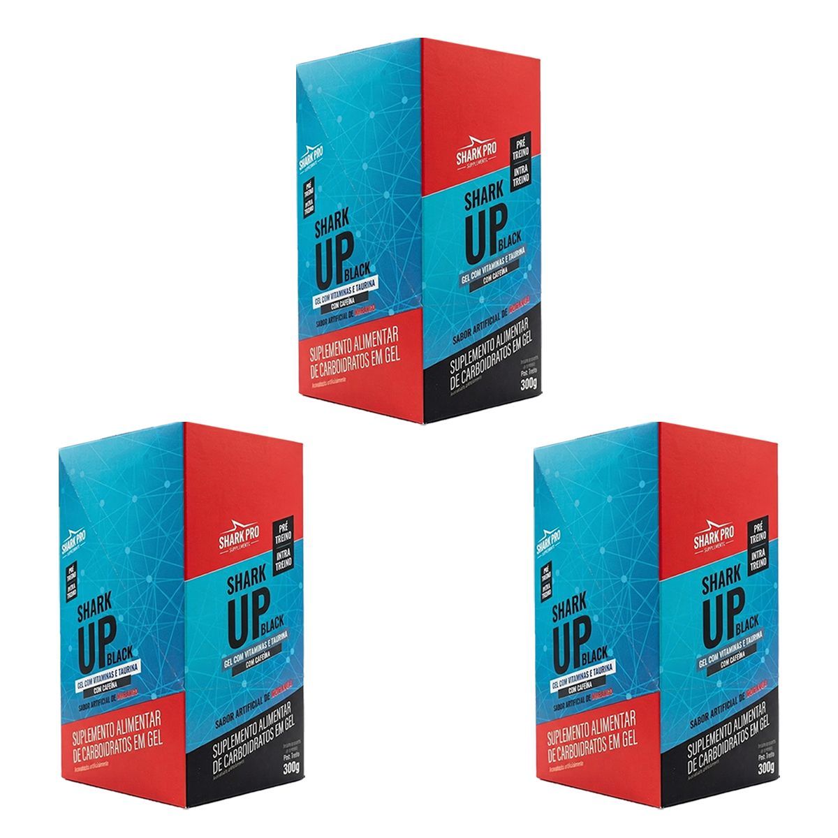 Kit 3X Shark Up Black Gel - 10 Sach�s 30g Morango - Shark Pro