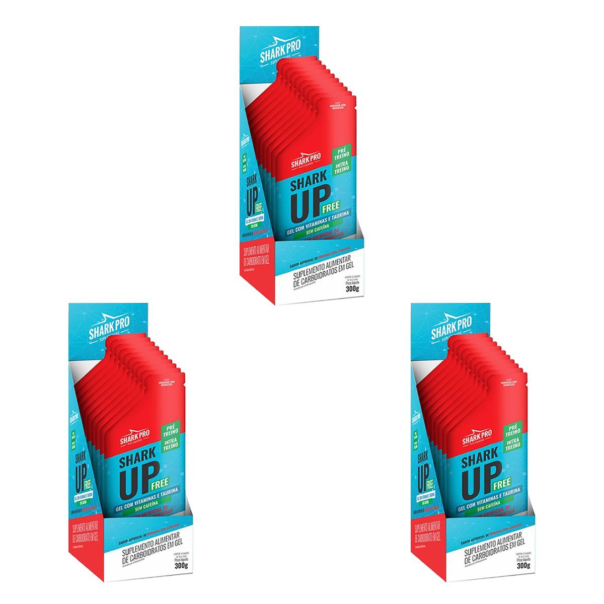 Kit 3X Shark-up Free - 10 Sach�s 30g Morango com Maracuj� - Shark Pro