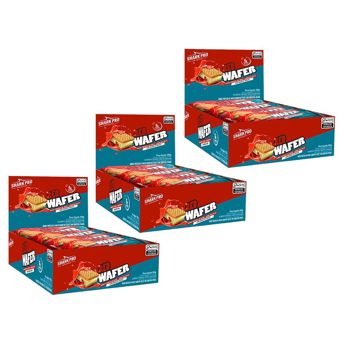 Kit 3X Shark Wafer - 12 Barras 25g Red Velvet - Shark Pro