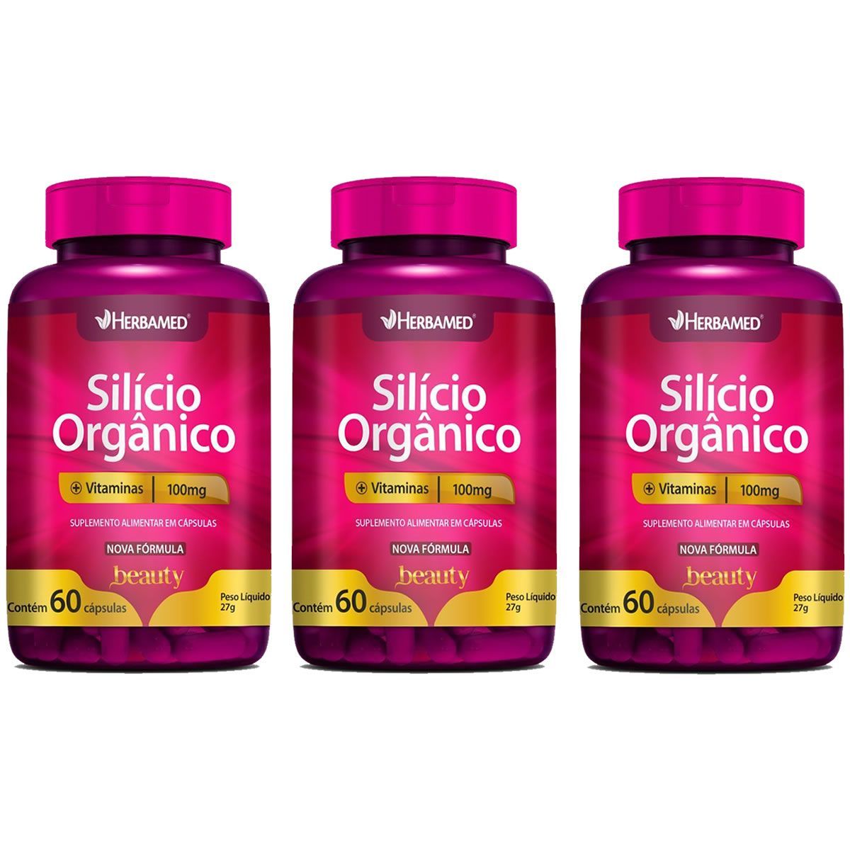 Kit 3X Sil�cio Org�nico + Vitaminas - 60 C�psulas - Herbamed