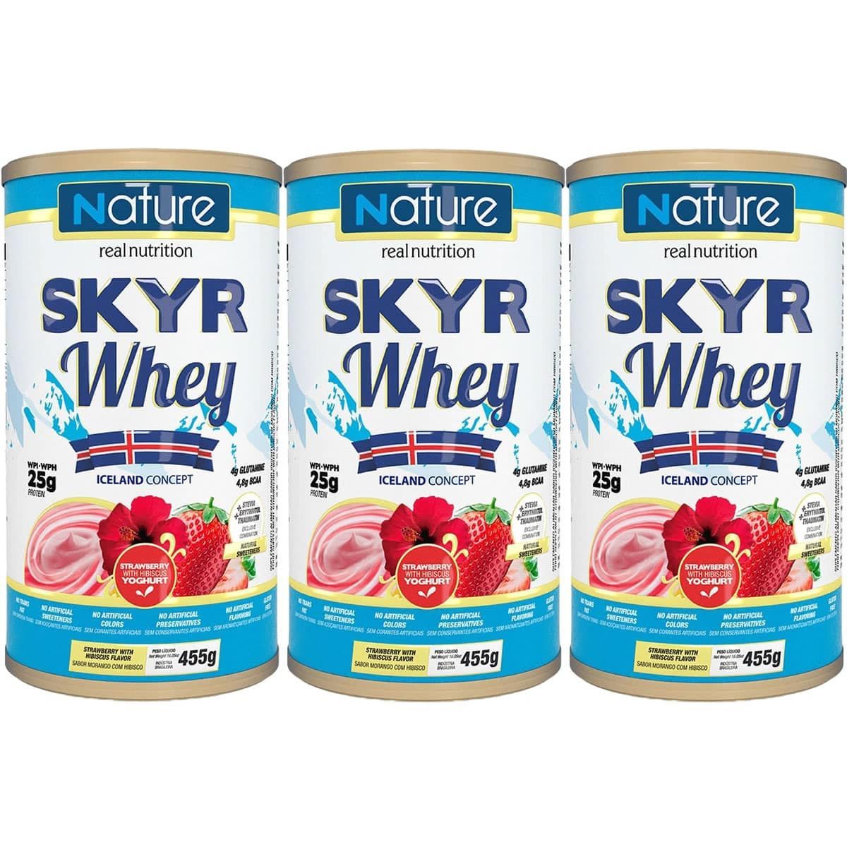 Kit 3X Skyr Whey - 455g Morango com Hibisco - Nature