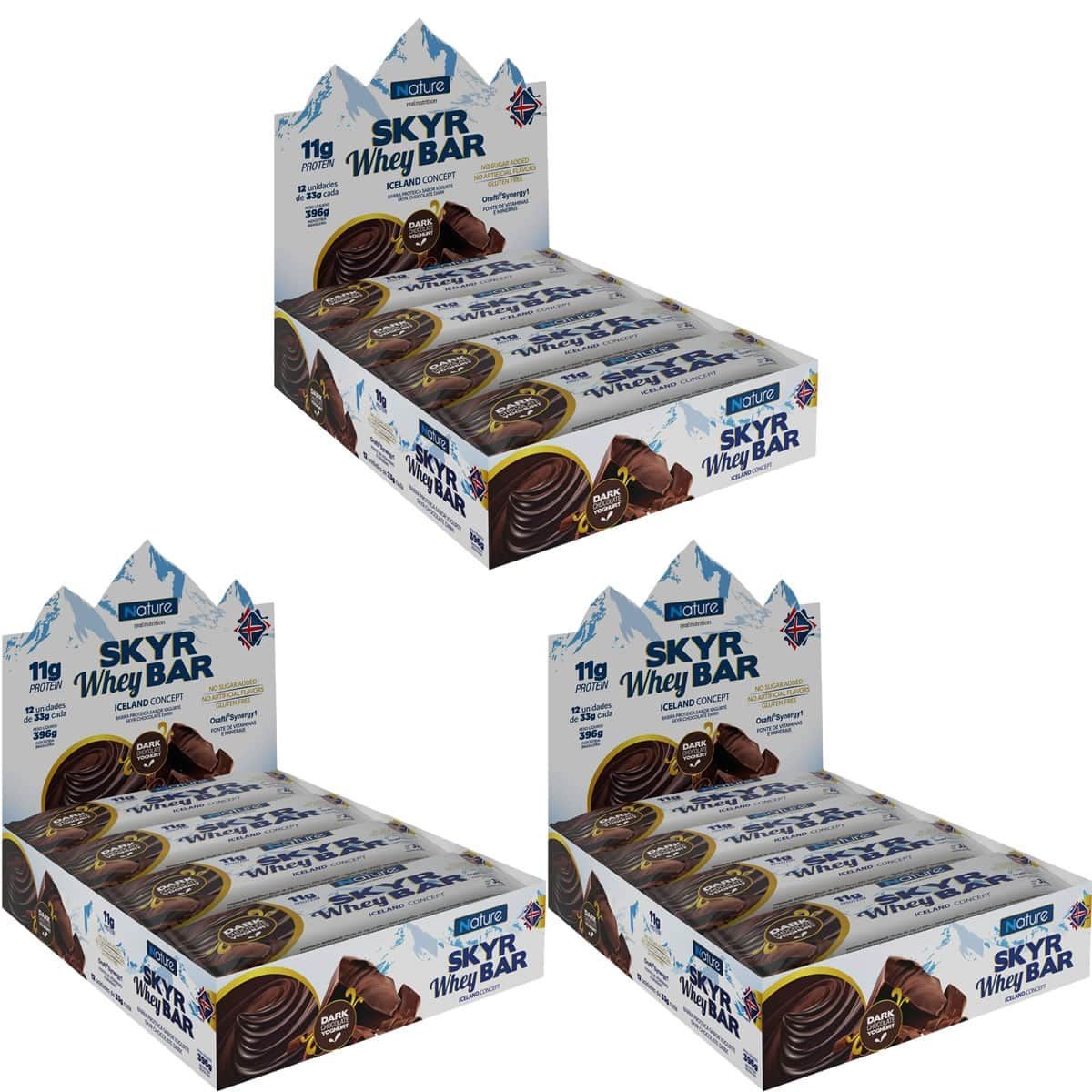 Kit 3X Skyr Whey Bar - 12 unidades 33g Dark Chocolate Yoghurt - Nature