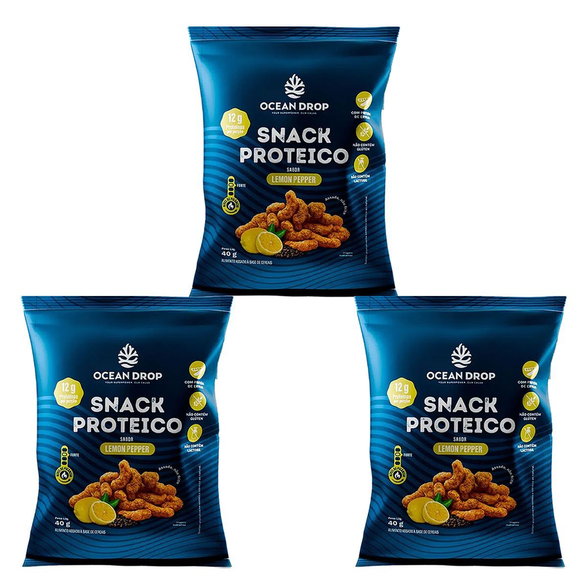 Kit 3X Snack Proteico - 40g Lemon Pepper - Ocean Drop