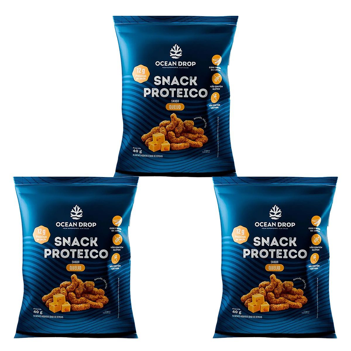 Kit 3X Snack Proteico - 40g Queijo - Ocean Drop