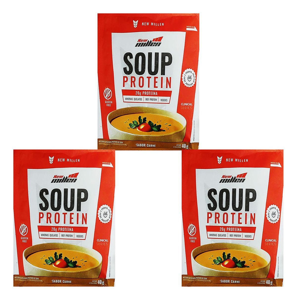 Kit 3X Soup Protein - Sach� 40g Carne - New Millen