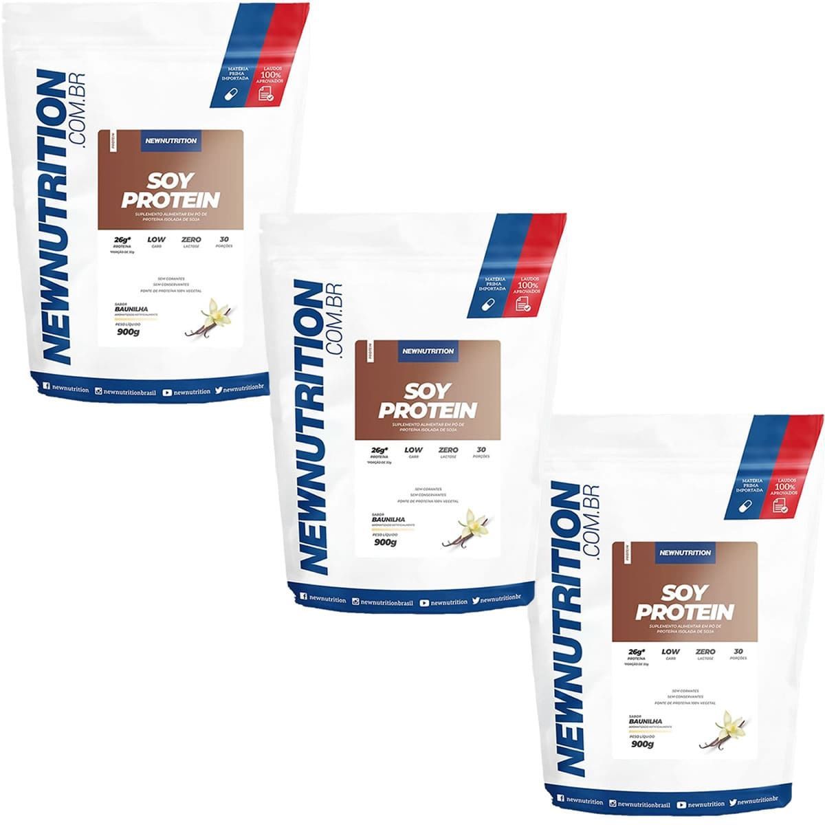 Kit 3X Soy Protein - 900g Baunilha - NewNutrition