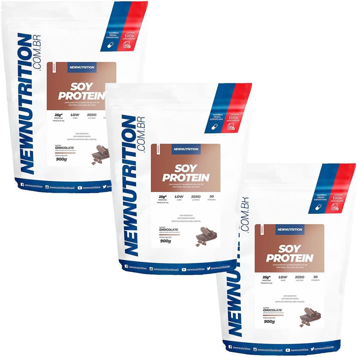 Kit 3X Soy Protein - 900g Chocolate - NewNutrition