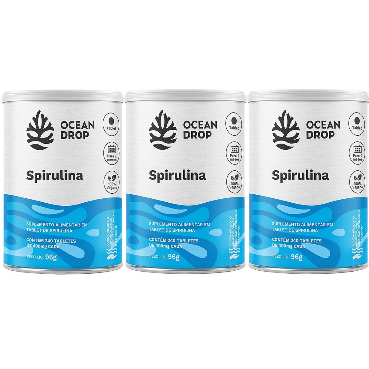 Kit 3X Spirulina - 240 Tabletes - Ocean Drop