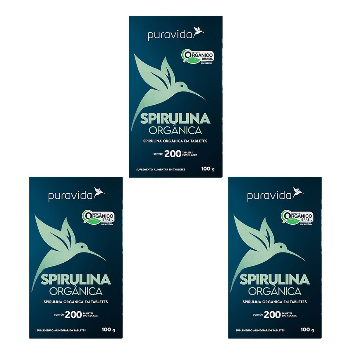 Kit 3X Spirulina Org�nica - 200 Tabletes - Puravida
