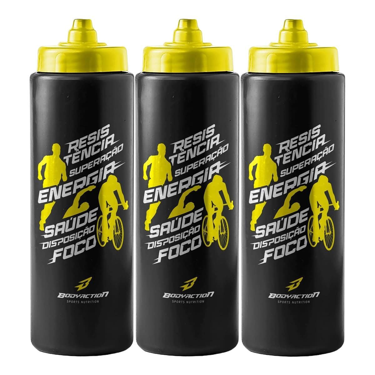 Kit 3X Squeeze Endurance - 800ml Preto/Amarelo - BodyAction