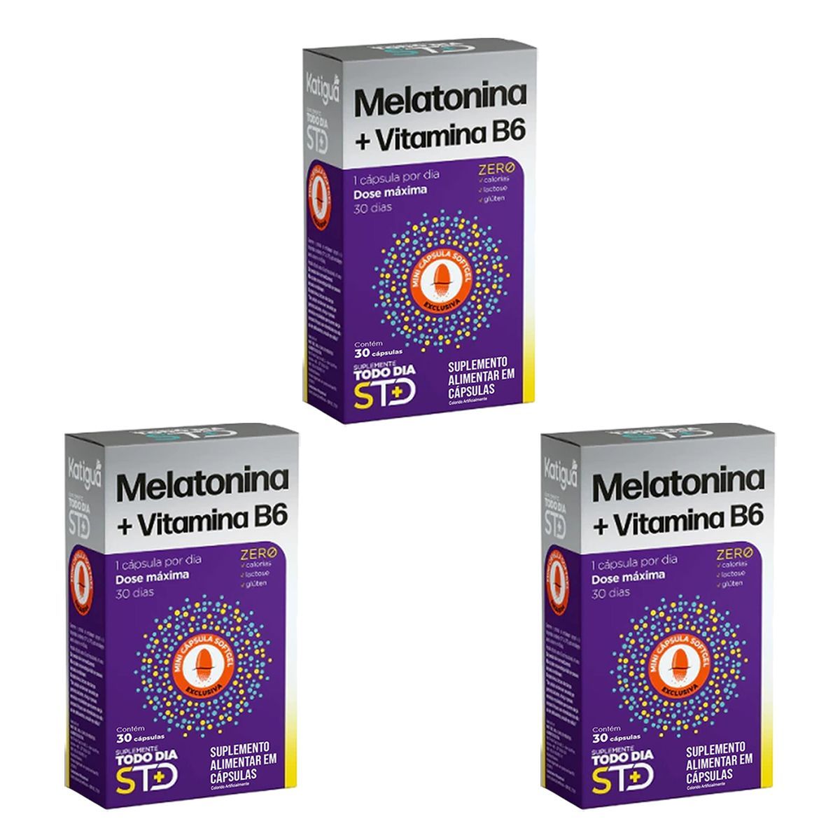 Kit 3X STD Melatonina 210mcg - 30 C�psulas - Katigu�