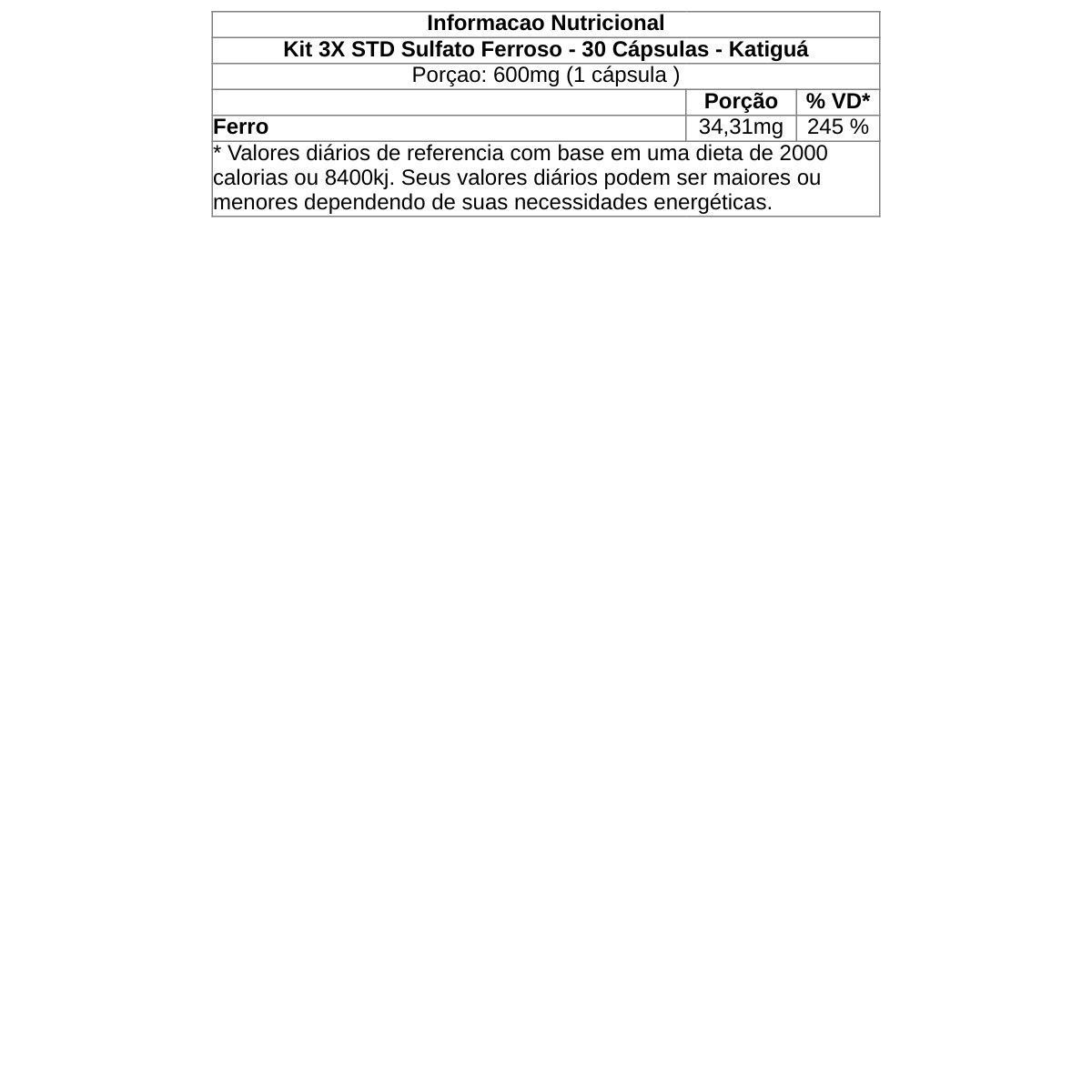 Kit 3X STD Sulfato Ferroso - 30 C�psulas - Katigu�