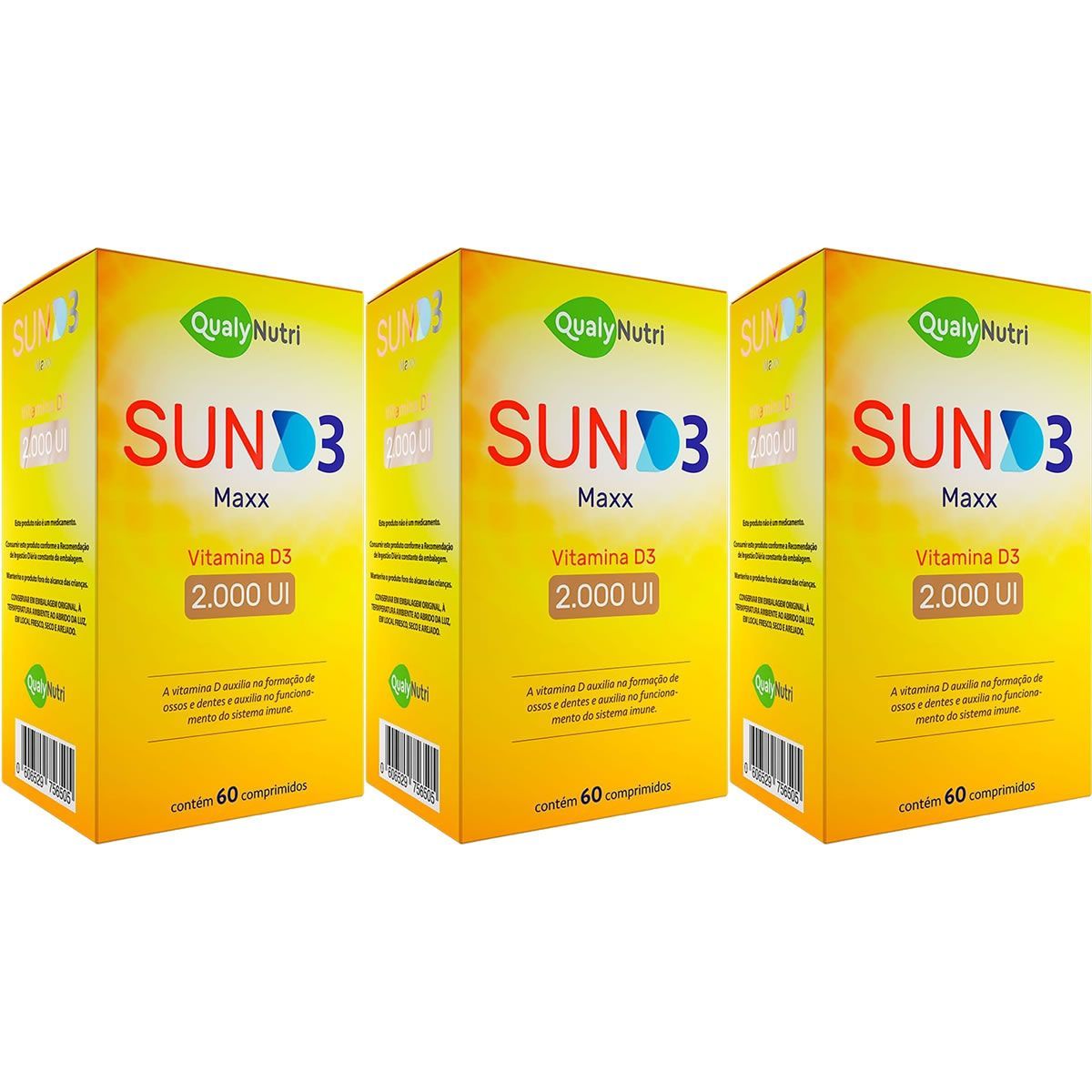 Kit 3X Sun D3 Maxx - 60 Comprimidos -  QualyNutri