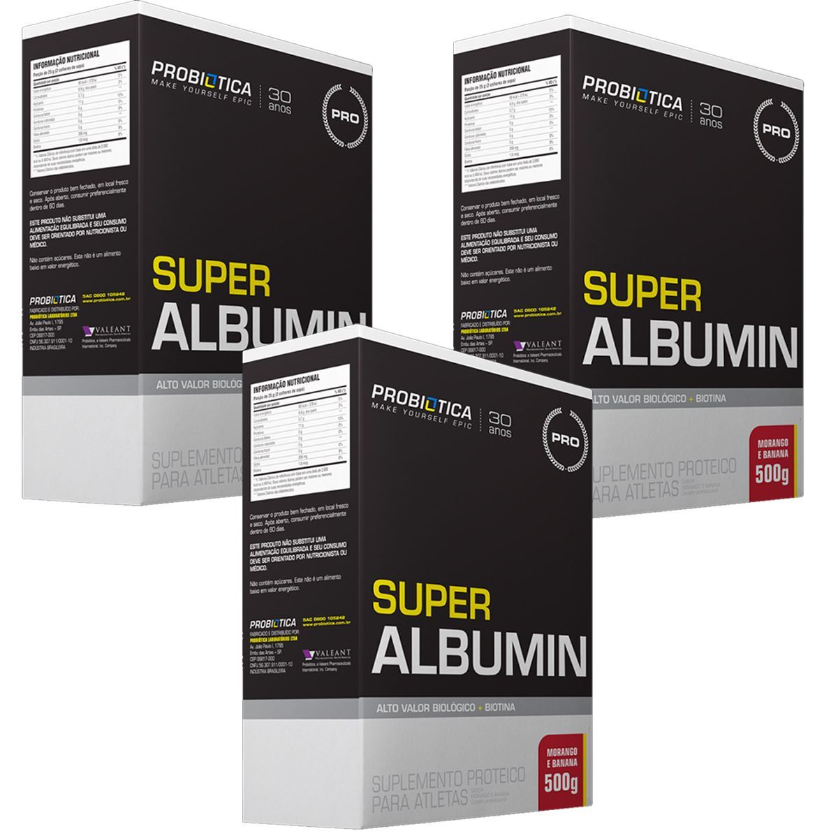 Kit 3X Super Albumin - 500g Morango c/ Banana - Probi�tica