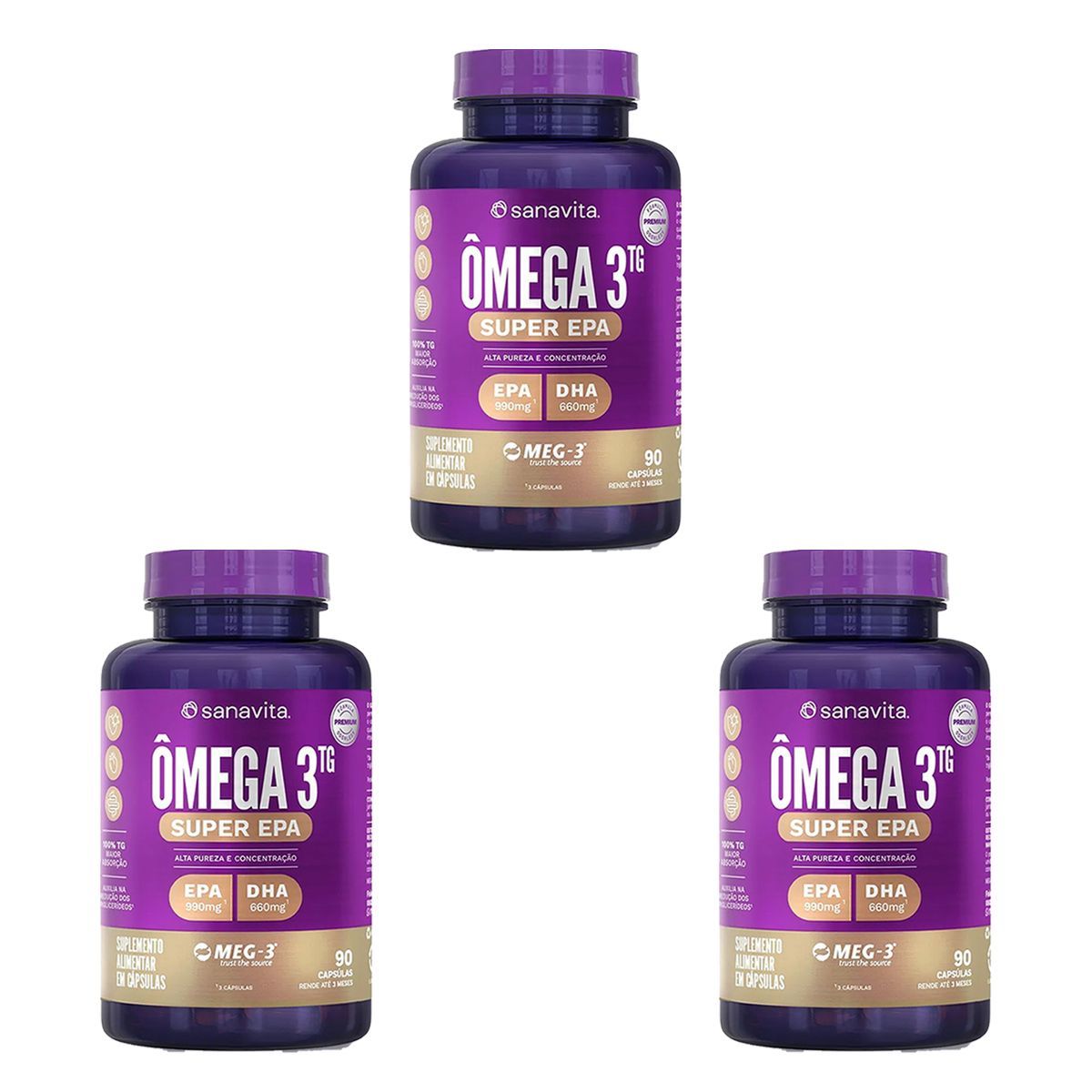 Kit 3X Super EPA �mega 3TG - 90 C�psulas - Sanavita