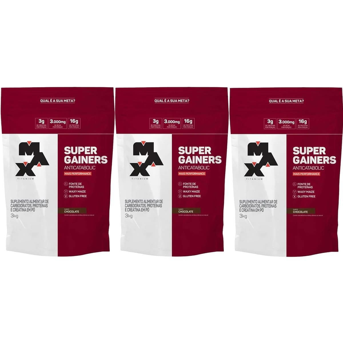 Kit 3X Super Gainers Anticatabolic  - 3.000g Chocolate - Max Titanium