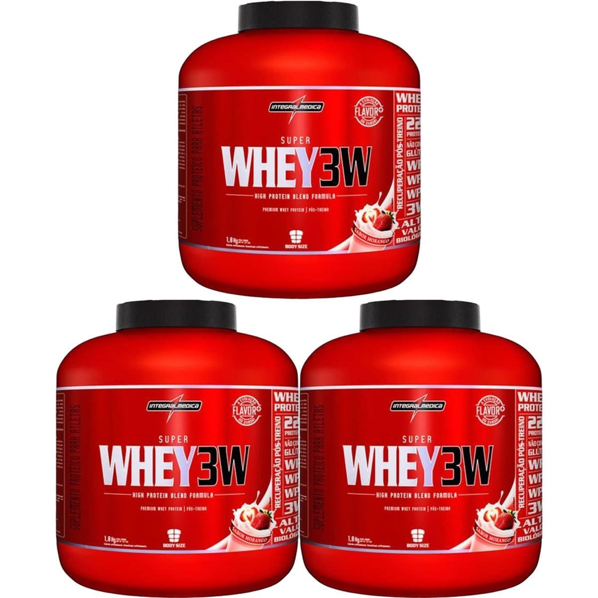 Kit 3X Super Whey 3W - 1800g Morango - IntegralM�dica