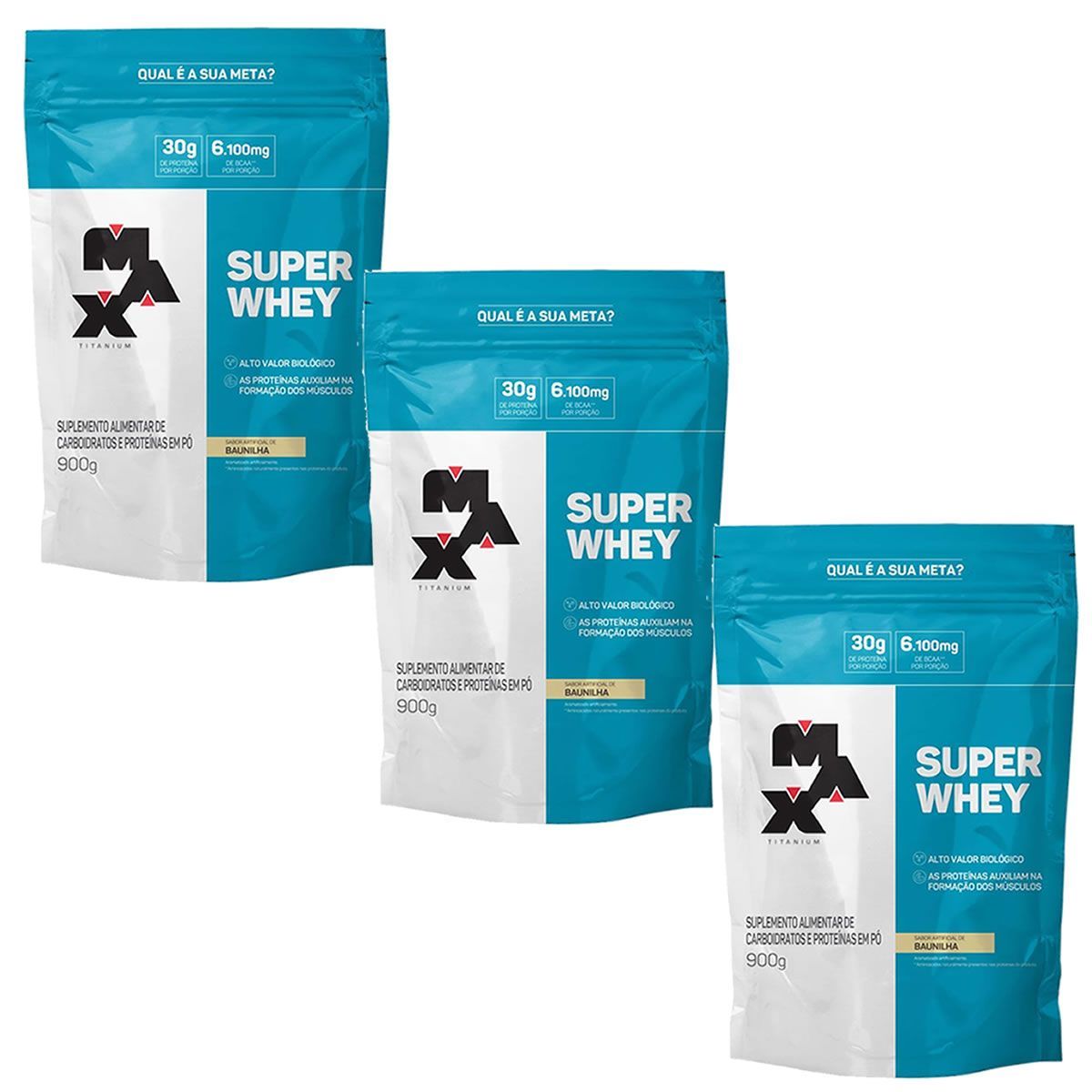 Kit 3X Super Whey - 900g Baunilha Refil- Max Titanium