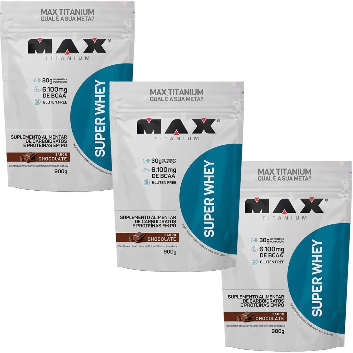 Kit 3X Super Whey - 900g Chocolate Refil - Max Titanium