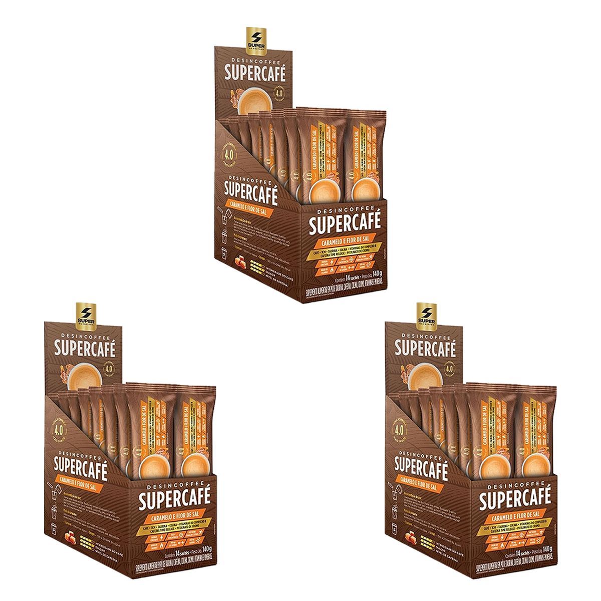 Kit 3X Supercaf� - 14 Sach�s 10g Caramelo e Flor de Sal - Desinch�