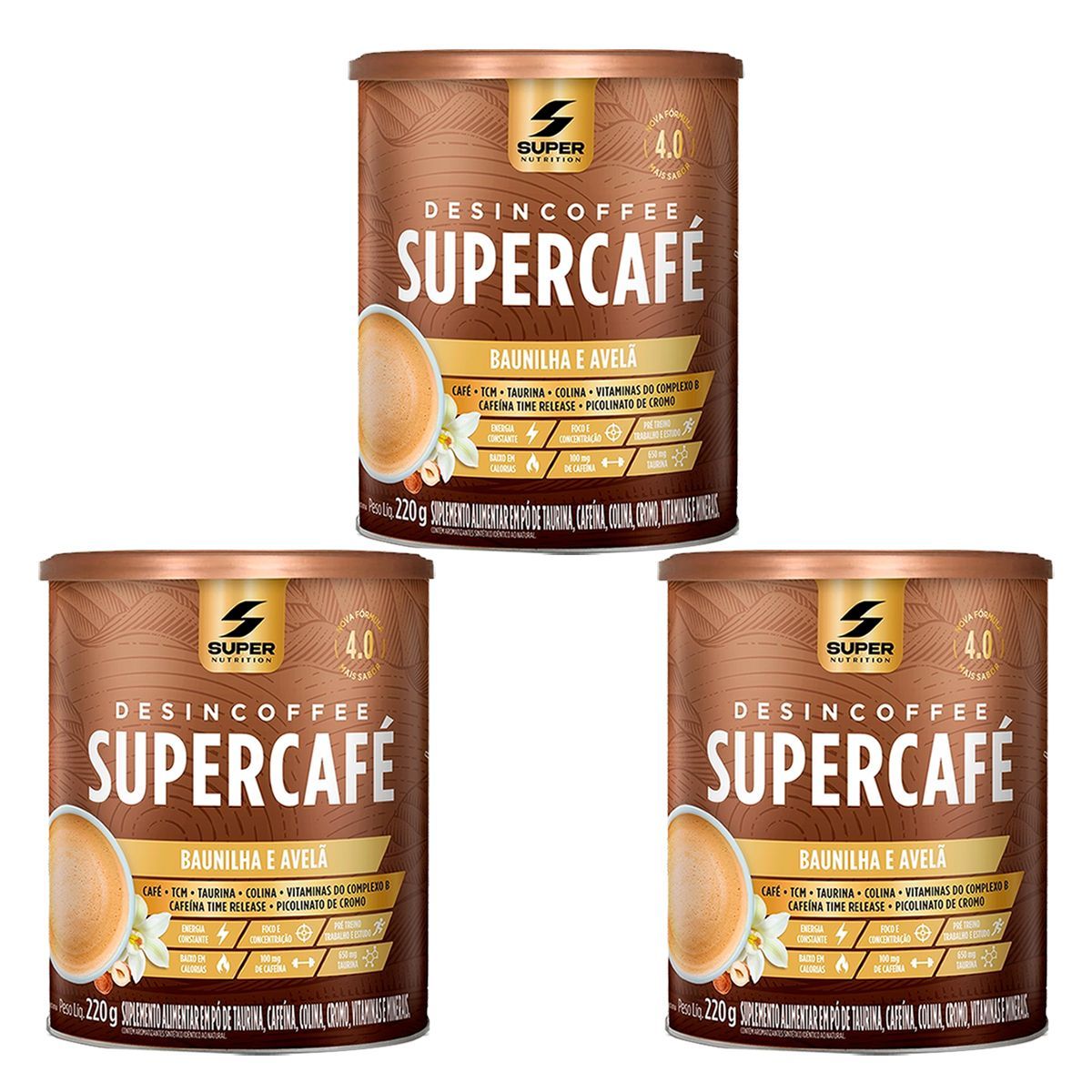 Kit 3X Supercaf� - 220g Baunilha com Avel� - Desinch�